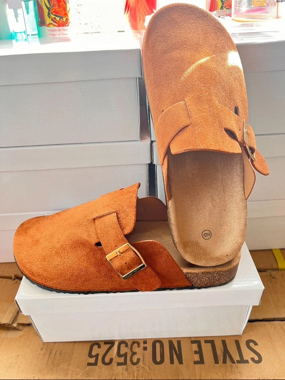 Kids Suede Buckle Clog - Brown